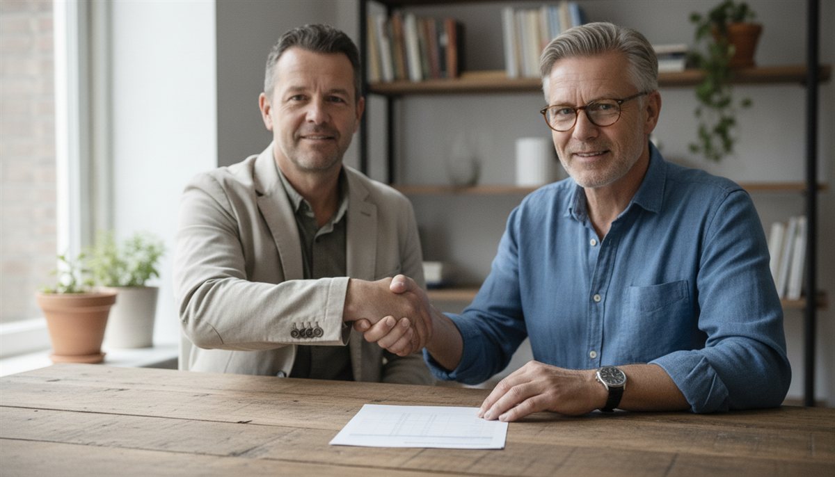 Aannemer en huiseigenaar bespreken het betaalschema