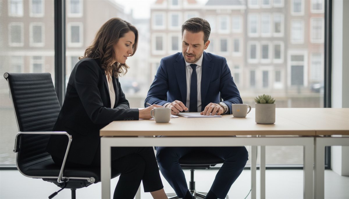 Ondernemers bespreken een offerte grondig aan tafel