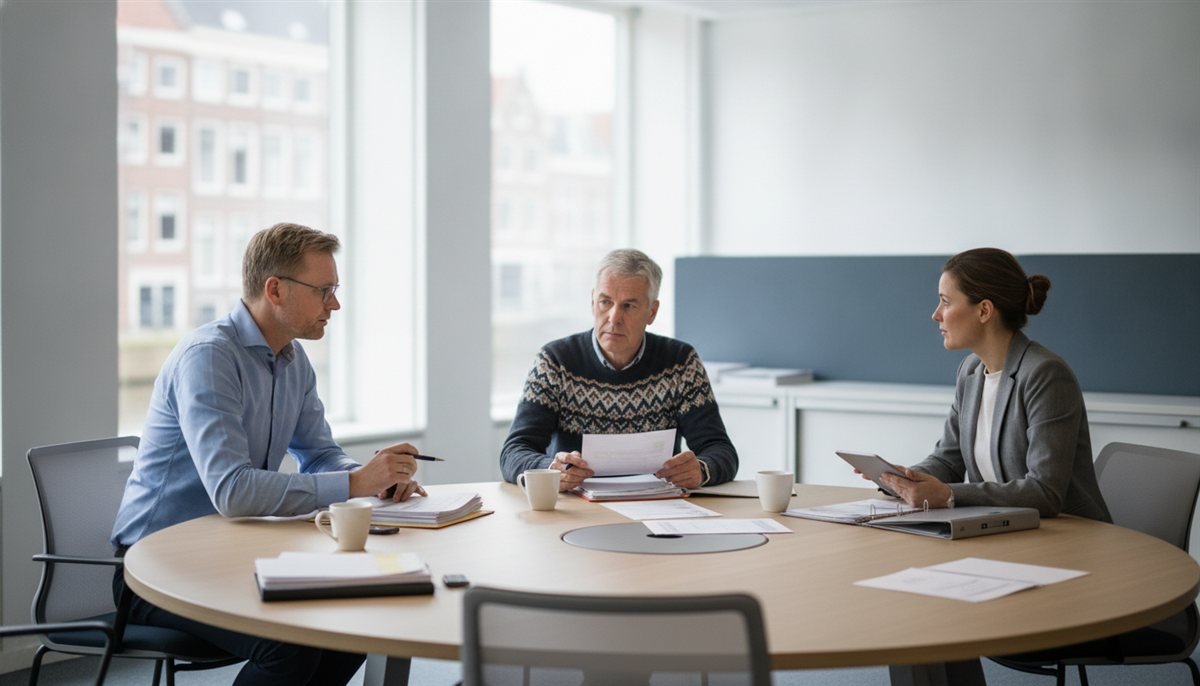 Beoordelingscommissie bespreekt criteria rond een tafel