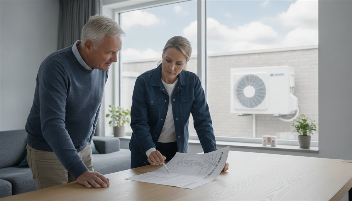 Installateur licht een installatieofferte toe aan een klant