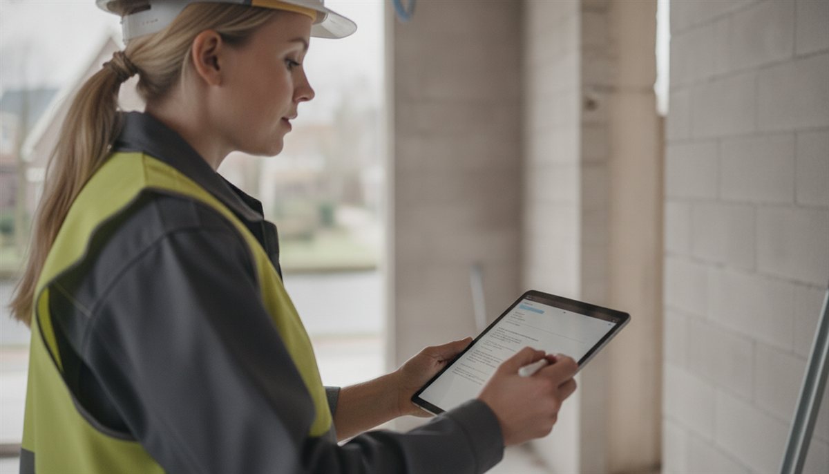 Opdrachtgever tekent een meerwerkbon op een tablet