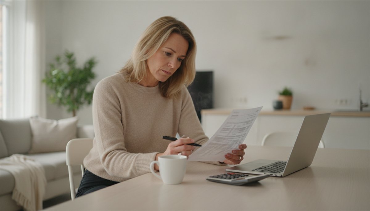 Huiseigenaar controleert aan de keukentafel een offerte van een aannemer