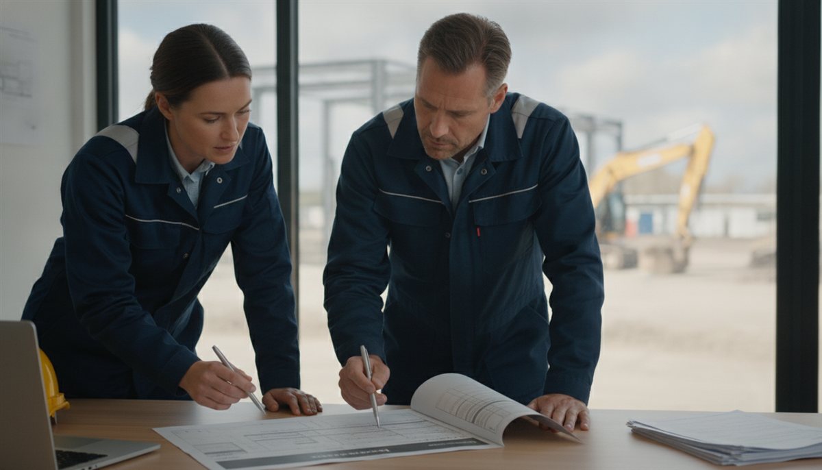 Twee bouwprofessionals nemen een offerte regel voor regel door
