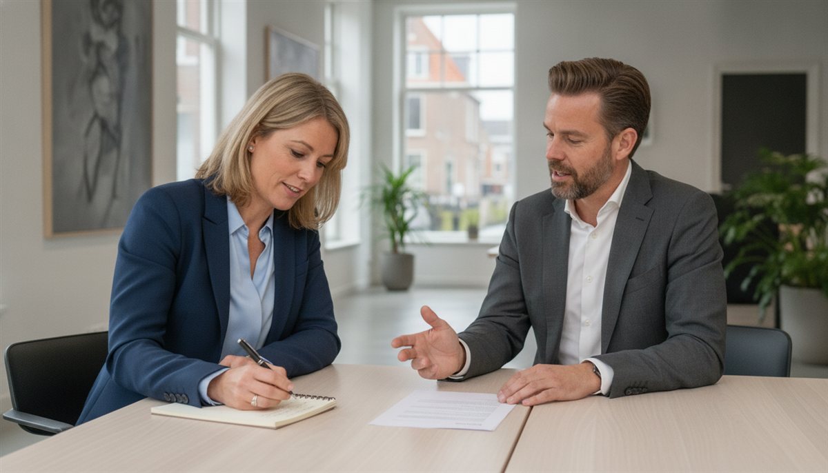 Ondernemer maakt aantekeningen bij onderhandelpunten