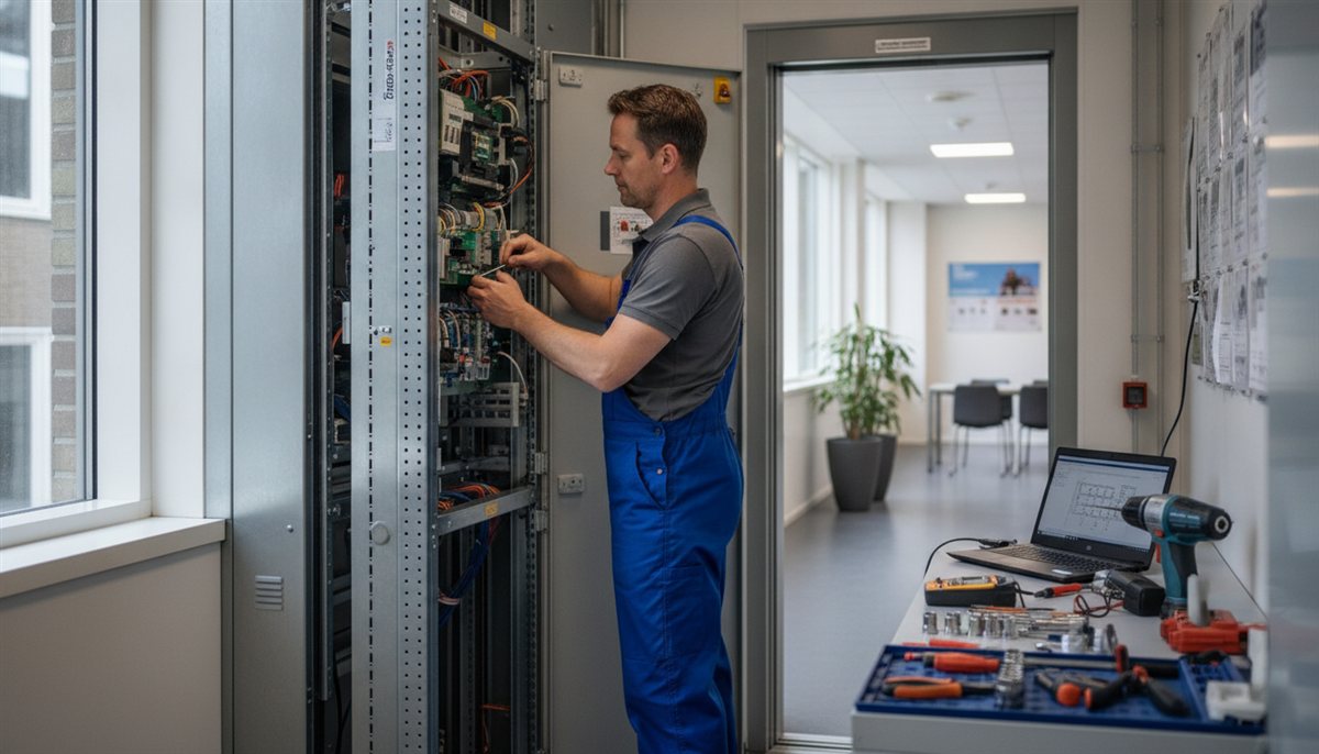 Technicus voert onderhoud uit in een technische ruimte