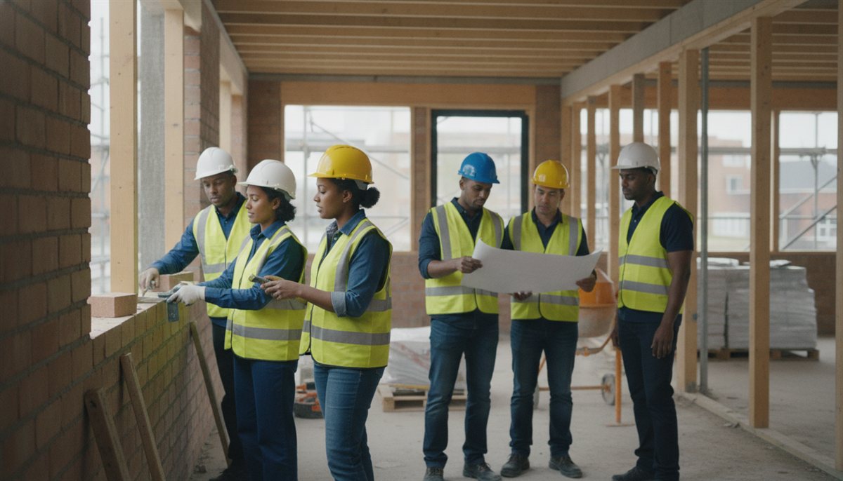Bouwvakkers met verschillende achtergronden aan het werk