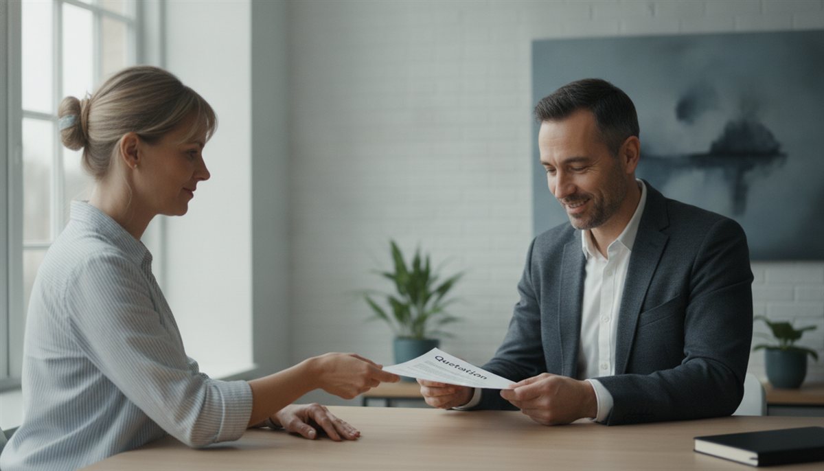 Klant leest een heldere offerte met duidelijke posten