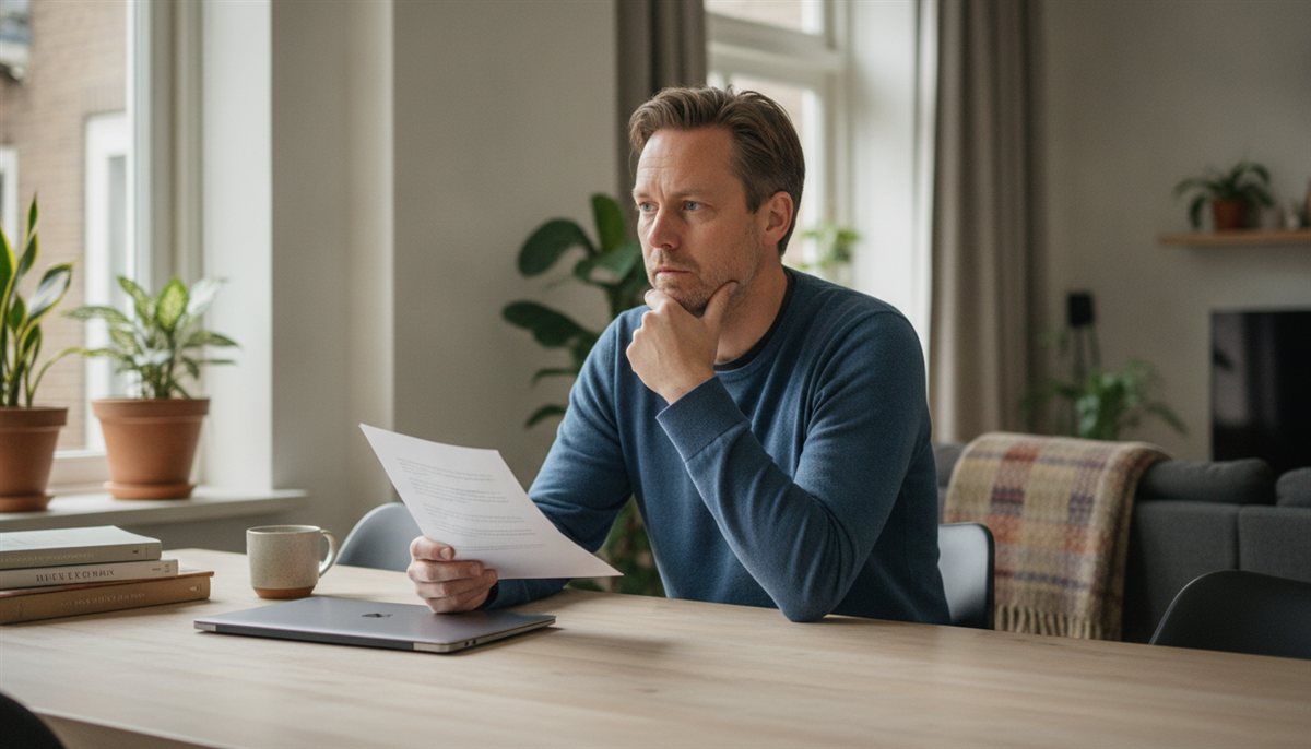 Huiseigenaar twijfelt met een offerte in de hand aan de keukentafel