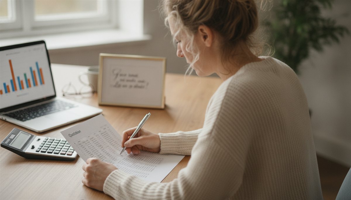 Detail van een offerte met posten voor arbeid en materiaal