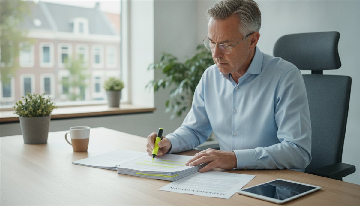 Detail van een contract met gemarkeerde clausules